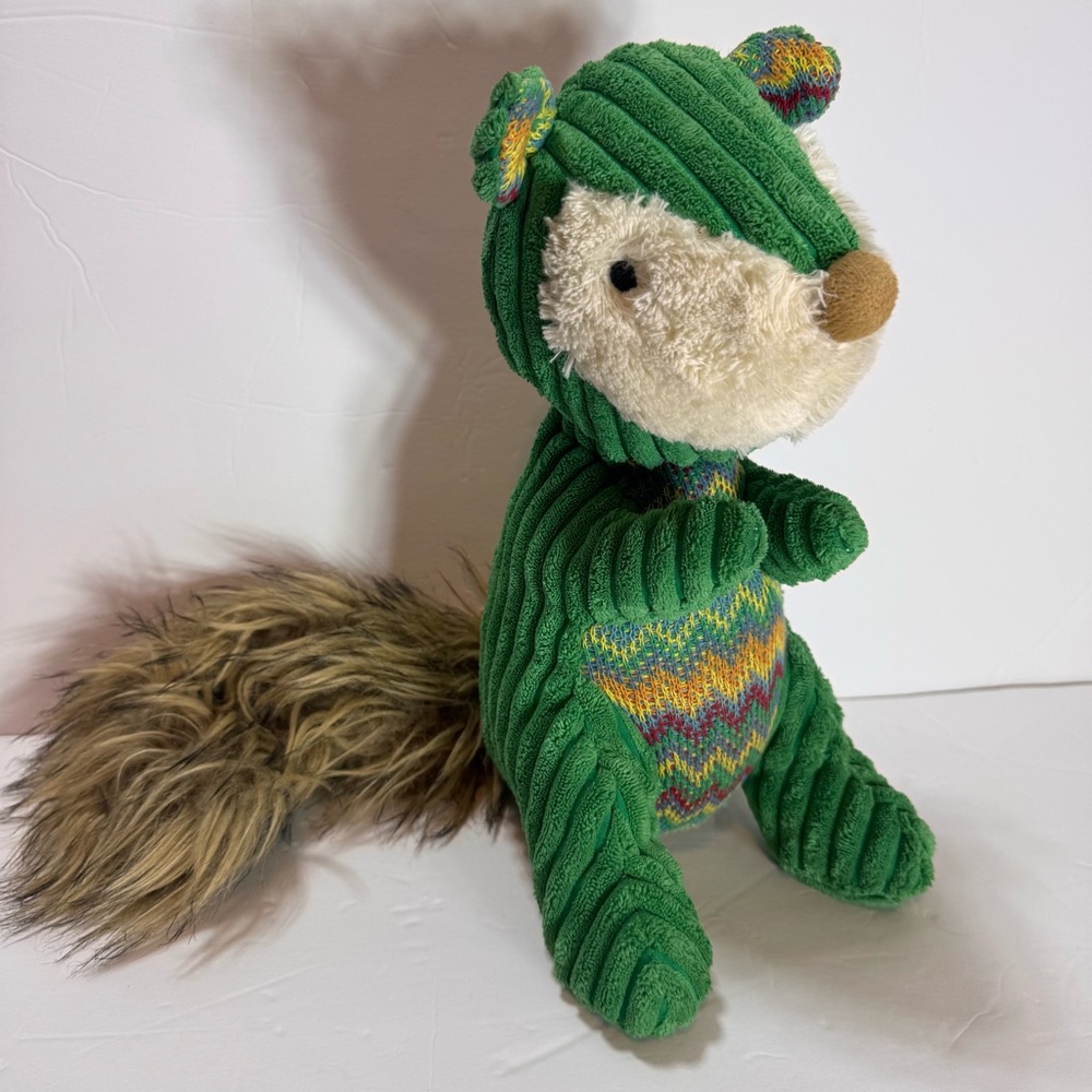 Anthropologie Retired Cuddlesome Green Squirrel Plush Faux Fur Knit Belly
